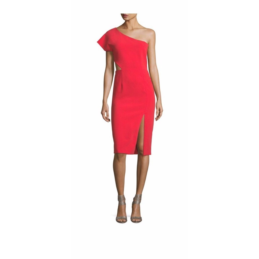 Alice Olivia Dina One-Shoulder Cutout Fitted Dress